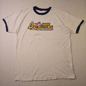 Chili's BurgerTime Retro Promo Shirt Tee Size Large Mens White Blue Arcade Gamer